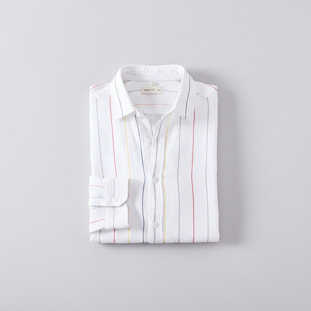 White blouse with red trim on a white background